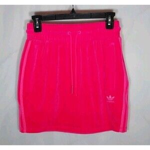 Adidas Jeremy Scott Velour Skirt Pink Mini Drawstring Zip Pocket Y2K Women S